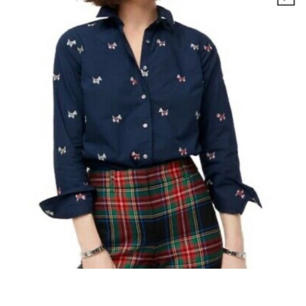 J.Crew Perfect Shirt Dogs Embroidery Size 6